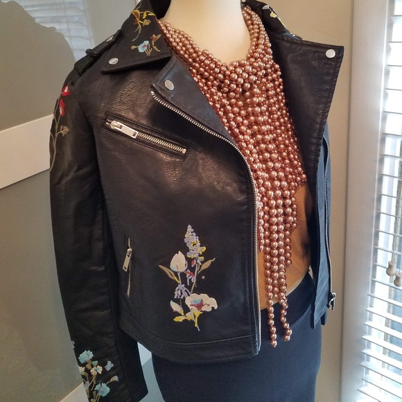 NWT Black Embroidered Vegan Jacket - Picture 4 of 7
